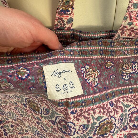 Sézane x Sea New York limited edition tote bag, pink Emilia paisley print, NWOT - Picture 4 of 4